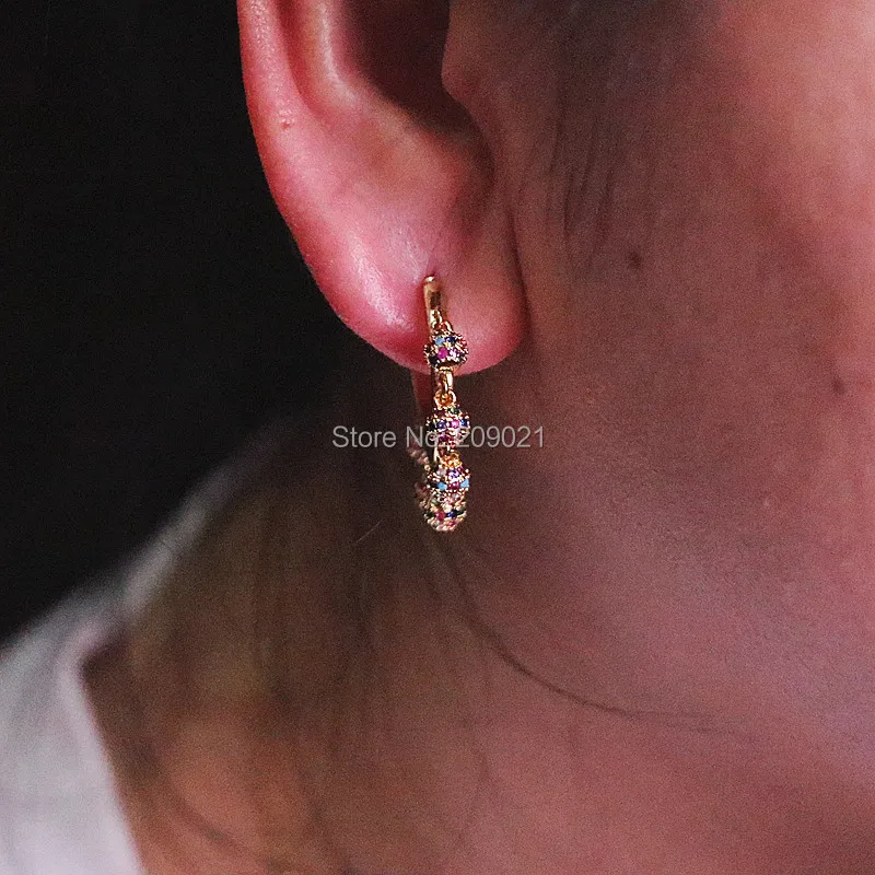 

5Pairs New Gold Color Rainbow cz round ball gorgeous Stud Earrings For girl women delicate Fashion Jewelry