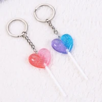 1pc lollipop keychain flatback glitter resin heart keyring fashion handbag jewelry for children