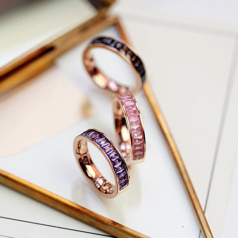 YUN RUO кольцо из розового золота с разноцветным цирконием для женщин и девочек