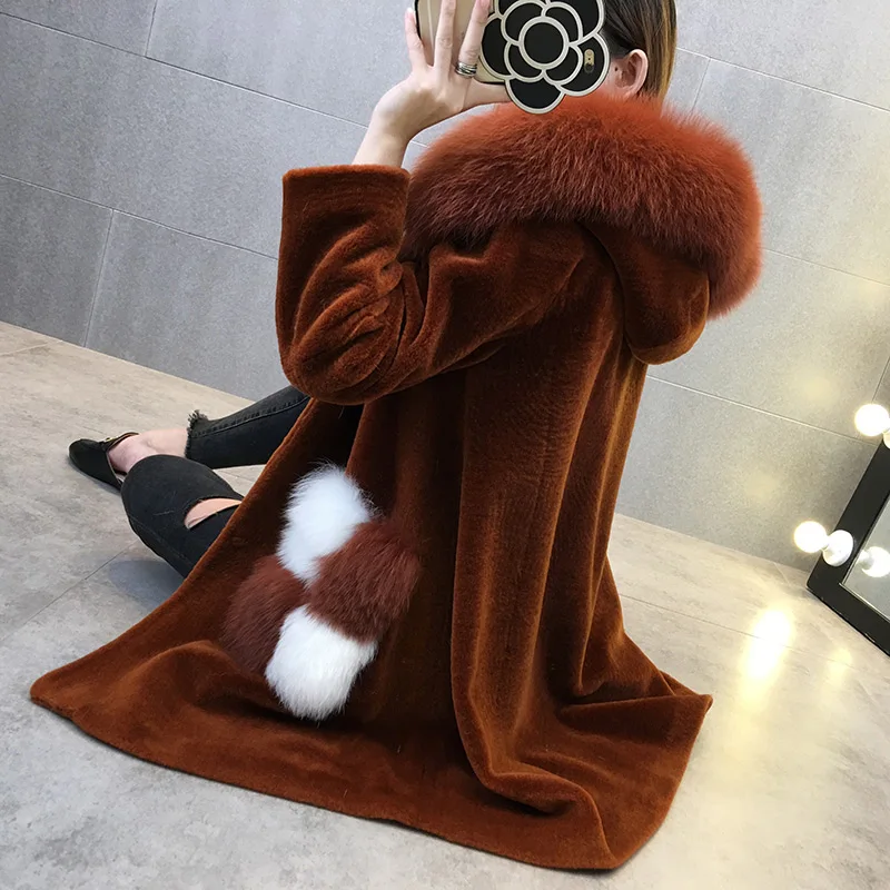 Newest Arrival Women Slim Full Pelt Hooded Faux Lamb Fur Coat Covered Button Thick Warm Outerwear SHD-035 | Женская одежда