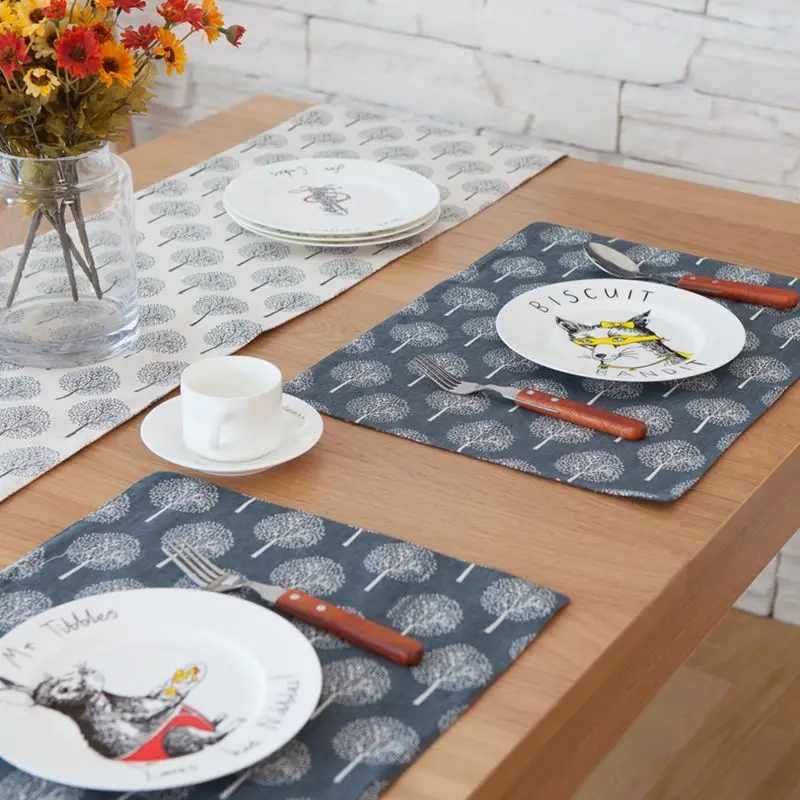 Высококлассная льняная салфетка с принтом дерева теплоизоляционный коврик для