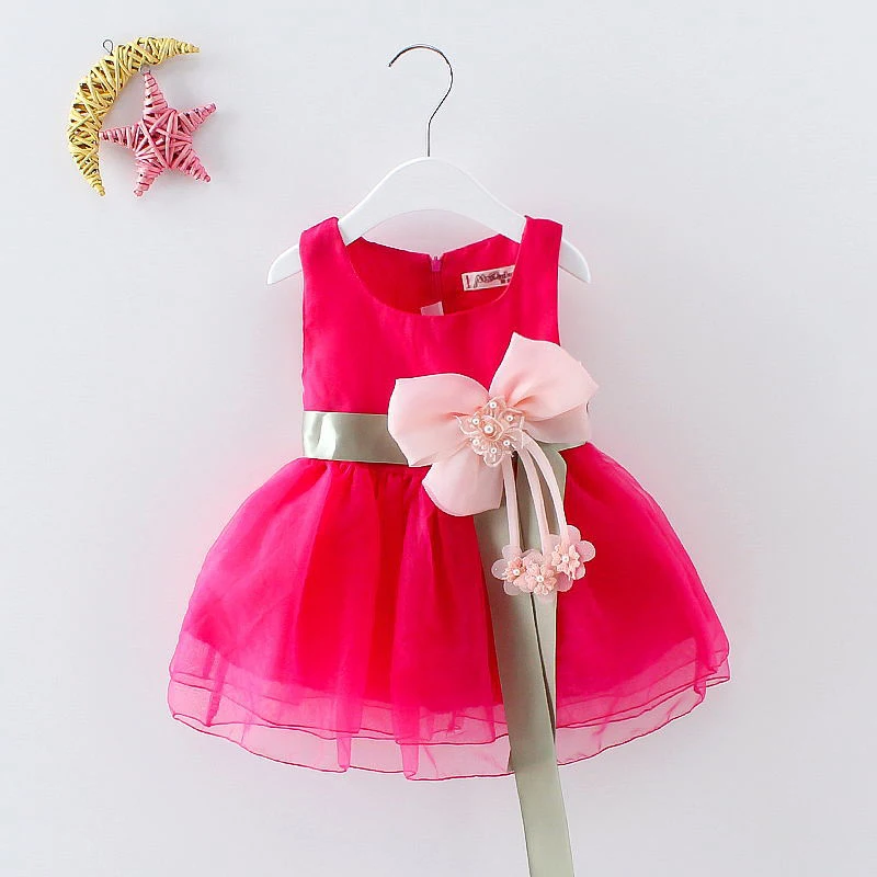 

2019 Summer New Girls Dress Princess Cotton Flowers Children Party Dresses Sleeveless Solid Color Bow-Knot Sweet Girl Dress 2-5T