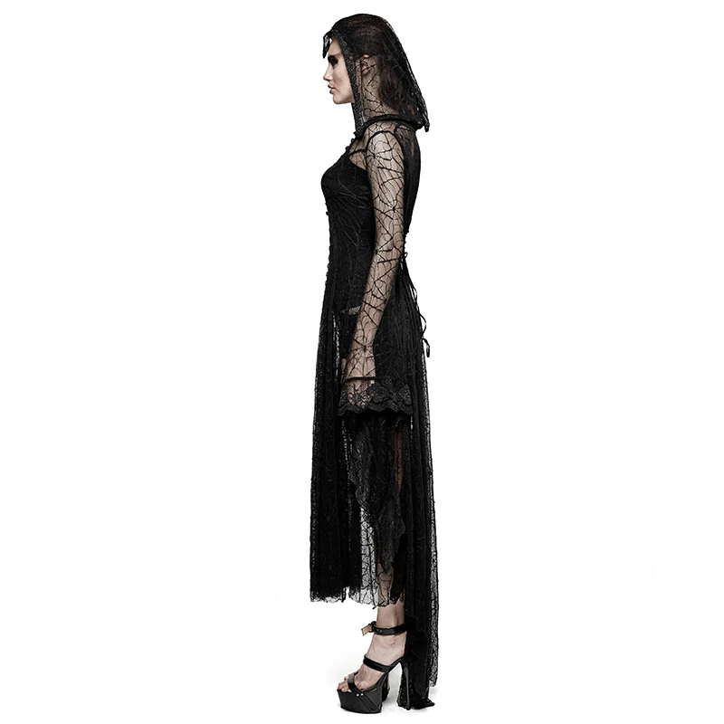 Женское готическое длинное платье в стиле стимпанк черное до пола с длинным
