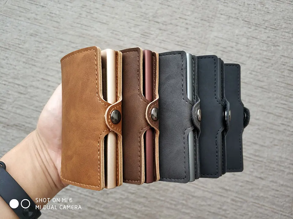 RFID Блокировка винтажный кожаный кредитный держатель для карт мужской металлический алюминиевый сплав Бизнес ID визитница тонкий кошелек чехол для карт кошелек