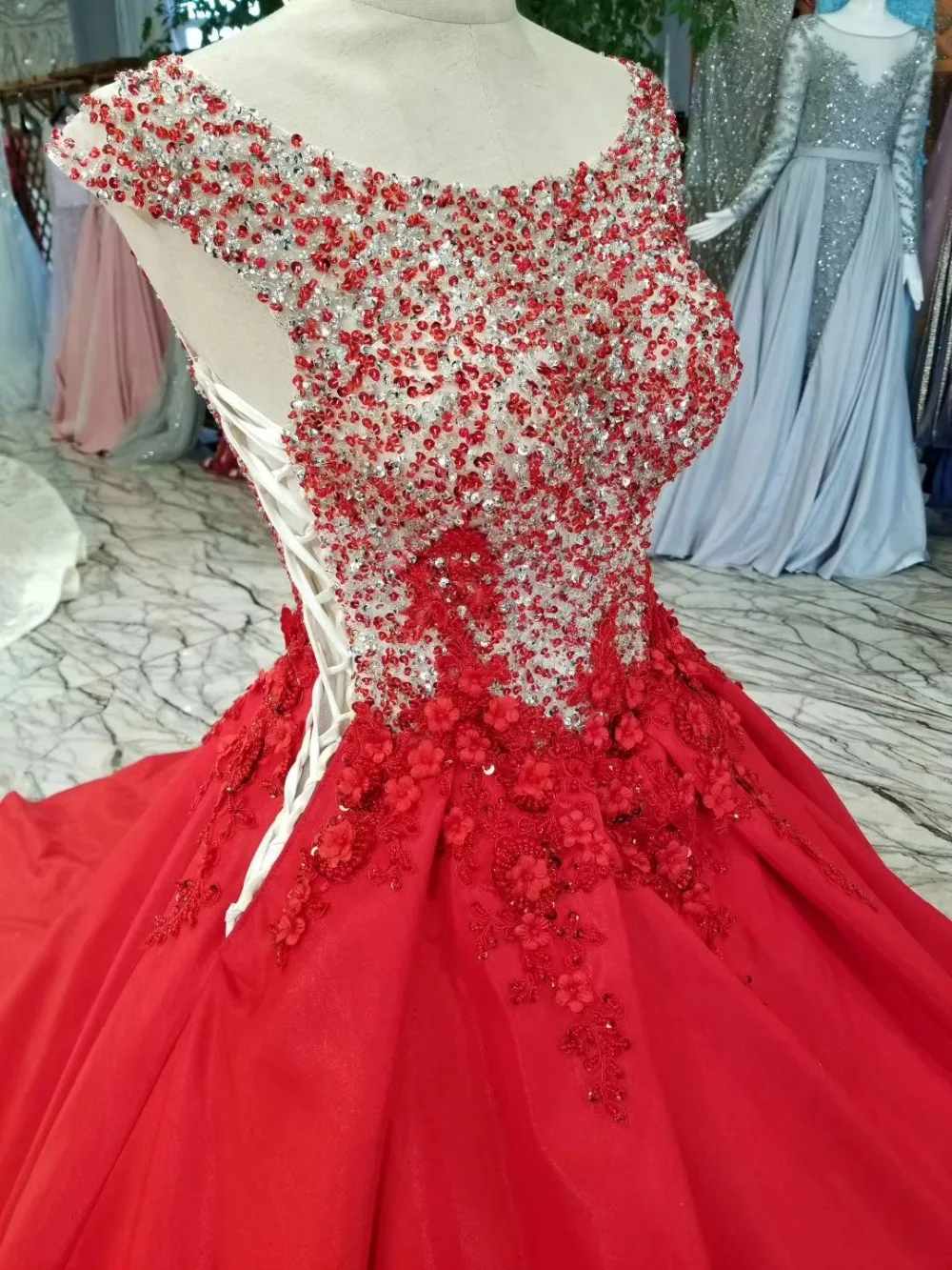 Длинное Пышное Платье AOLANES бальное платье с блестками и открытой спинкой красное