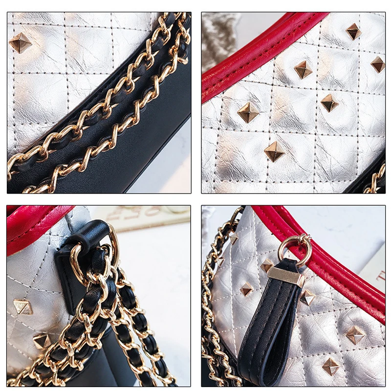 

Bags for women 2020 New fashion contrast color shoulder bag Korean version of the wild rivet chain crossbody bag bolsa ld97