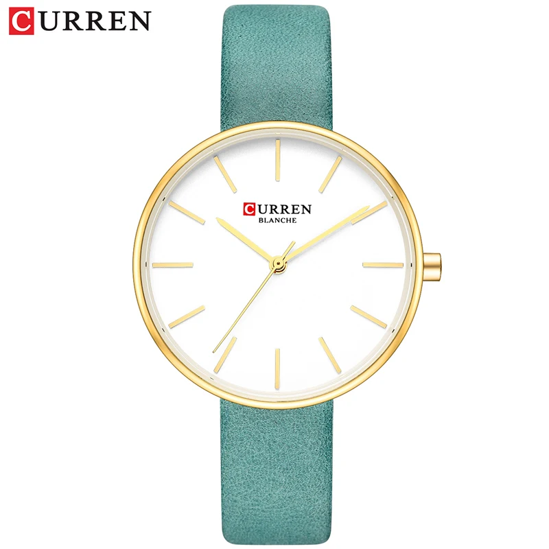 CURREN простые кожаные аналоговые кварцевые женские часы Montre Femme новые часы под платье женские наручные часы женские модные повседневные часы - Цвет: green