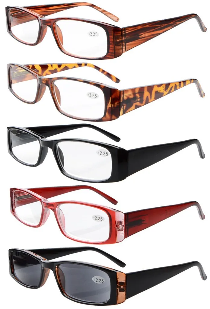 R006 Eyekepper 5-Pack пружинные петли прямоугольные очки для чтения и очки для чтения солнцезащитные очки+ 0,00-+ 4,00