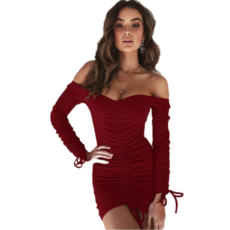 Женское осенне-весеннее Бандажное платье женское сексуальное с вырезом лодочкой