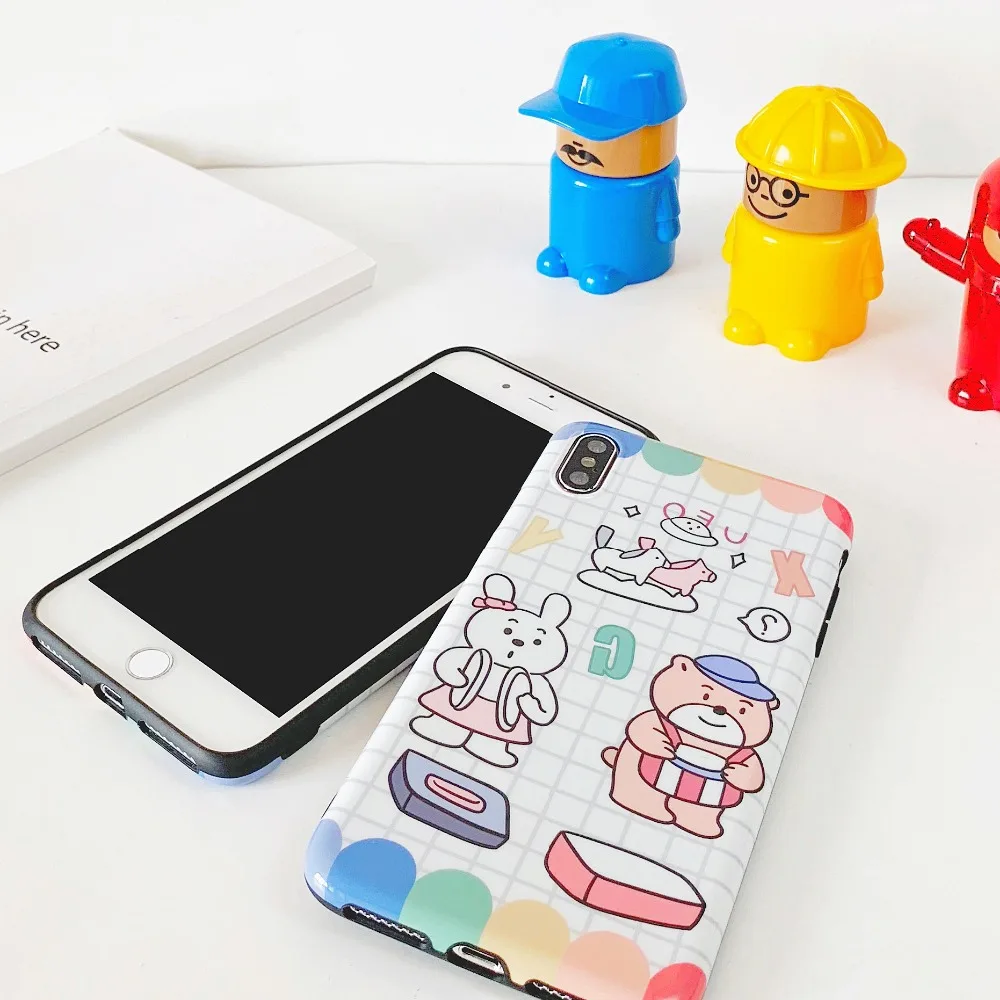 ORYKSZ Cartoon Bear rabbit Case for iPhone XR XS X Xs Max Phone Cover 6 6S 7 8 Plus Soft TPU Silicone Cases Coque |