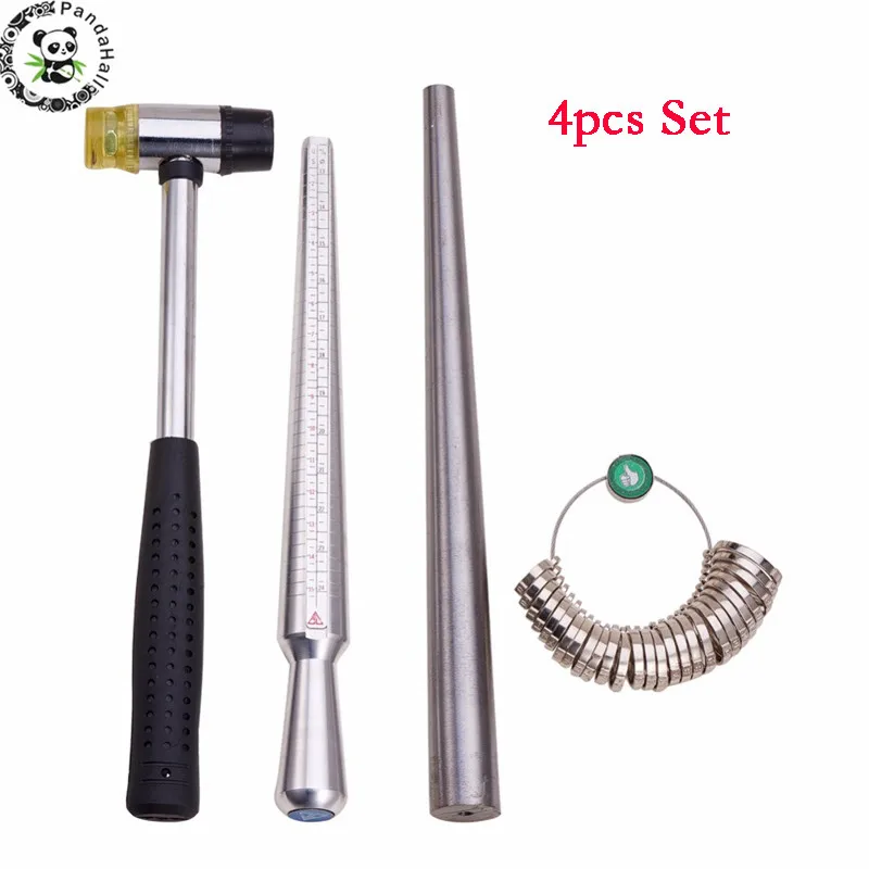 4pcs Per Set ЮВЕЛИРНЫЕ ИНСТРУМЕНТЫ, кольцо, увеличитель, ручка оправки, молотки, кольцо, измерительная палочка для пальцев, 5 шт., ткань для полировки ювелирных изделий F80 - Цвет: 4pcs Per Set