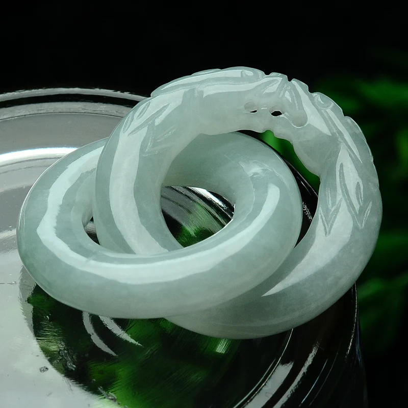 Natural a Jade Pendant Zodiac dragon jade Shuanglong ring bicyclic pendant fastened happiness career best | Украшения и