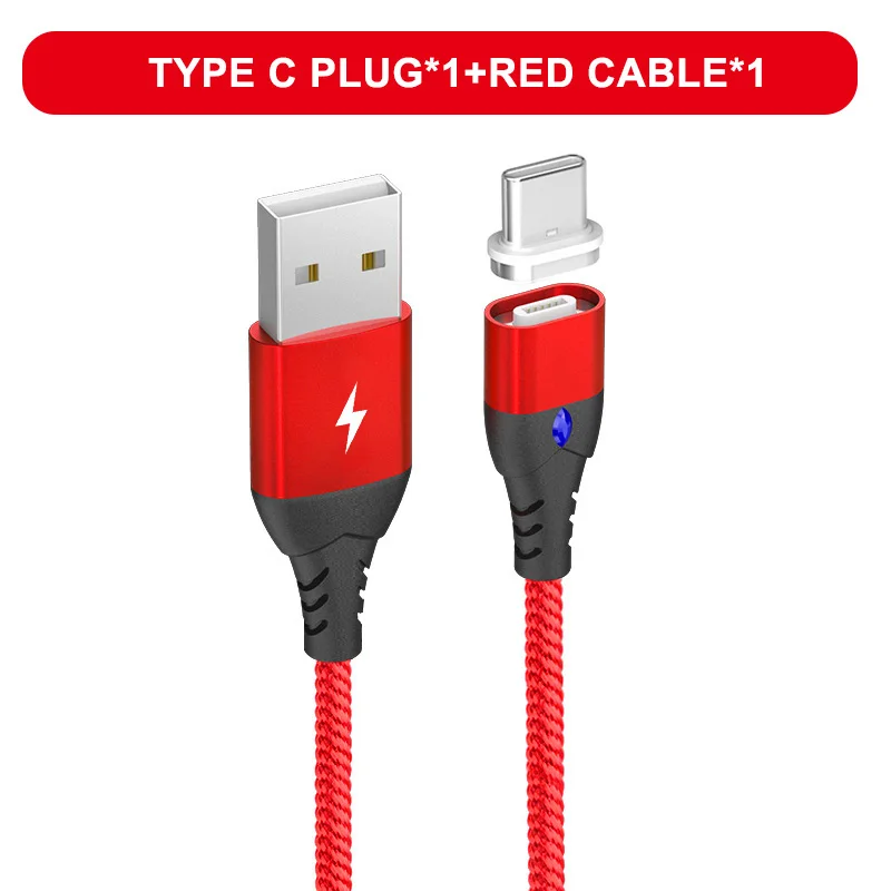Oppselve 1 м светодиодный магнитный usb-кабель для iPhone Xs Max 8 7 6 и кабель USB type C и кабель Micro usb для samsung Xiaomi LG USB C Tubo - Цвет: Red Type C Cable
