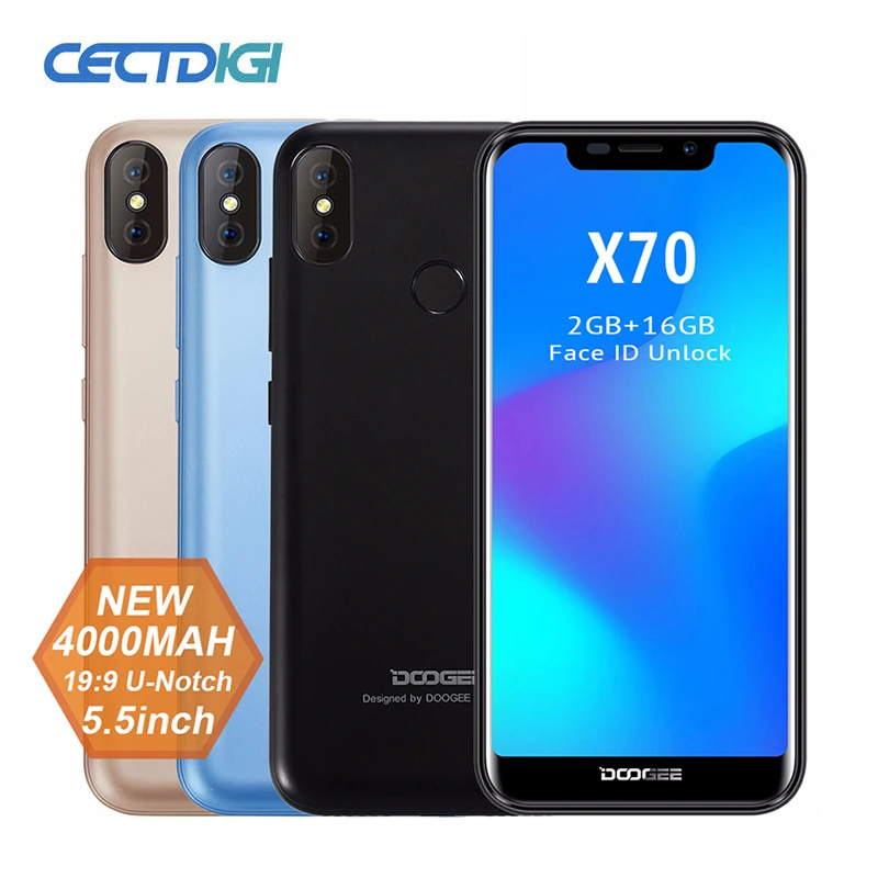 2018 Новый DOOGEE X70 смартфон 5 ''u образная 19:9 MTK6580 четырехъядерный 2 Гб ОЗУ 16 ПЗУ