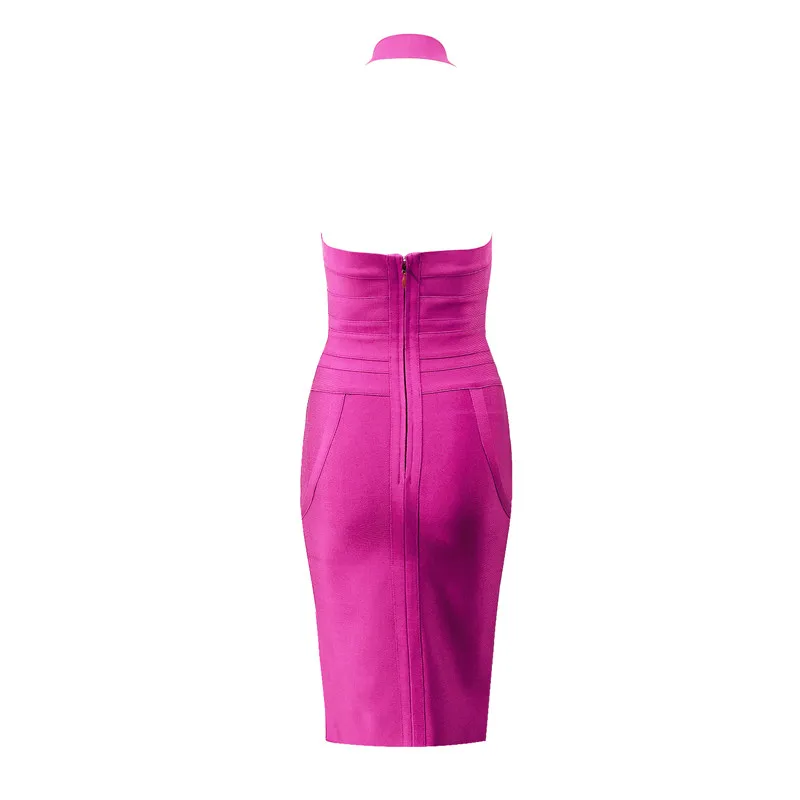 Vestido Celebrity Sexy Halter V-Neck Sleeveless Purple Rose Pink Bodycon Bandage Women's Dress Elegant Night Party | Женская одежда