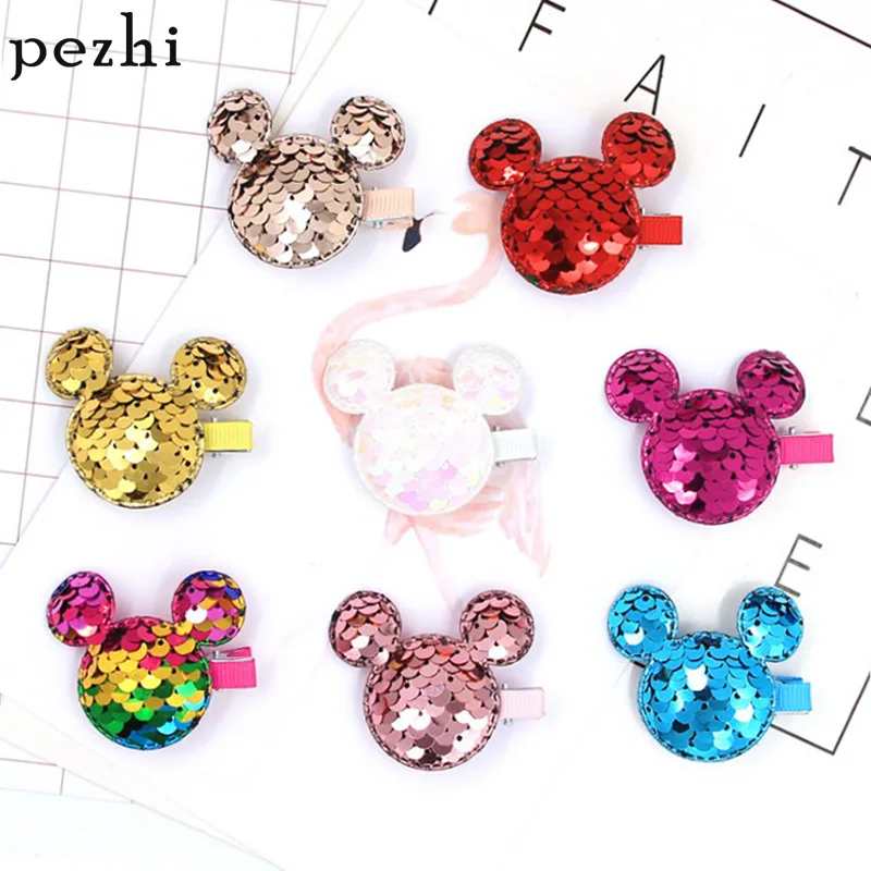 

Novelty fashion fish scale sequins Mickey can be turned double color cute hairpin girl Liu seaside clip hair accessories childre