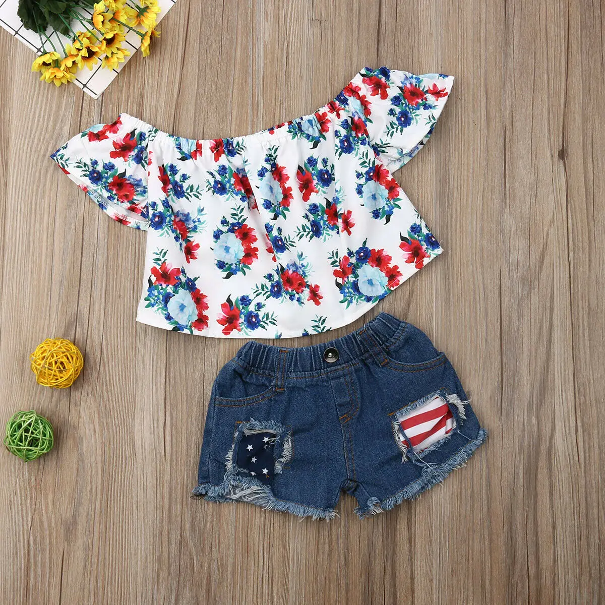 Комплект одежды для маленьких девочек Детские костюмы с цветочным принтом