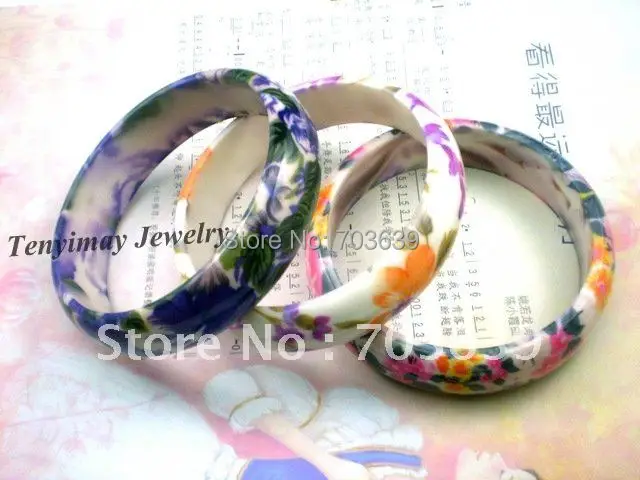 Разноцветные акриловые браслеты с цветами 12 шт./лот принтом бесплатная доставка