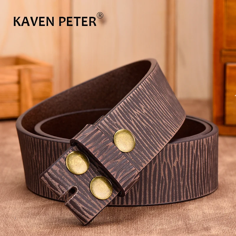 Genuine Leather Without Buckle Belt For Men Jeans Vintage Belts 3.8 CM Width Male Cowskin Strap With One Layer Leather