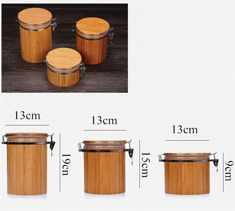 Bamboo Kitchen Storage Jar Bottle With Hinged Cork Lid Cover Sealed For Coffee Tea Spice Box Seal Pot Candy Container Airtight