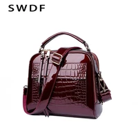 swdf new designer womens handbags quality oil pu women messenger bag crocodile pattern patent leather shoulder bags ladies