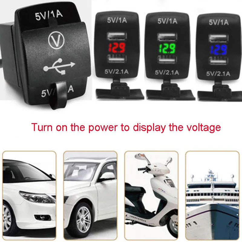 12V/24V 3.1A для автомобилей и мотоциклов гнездо Напряжение Dual USB светодиодный