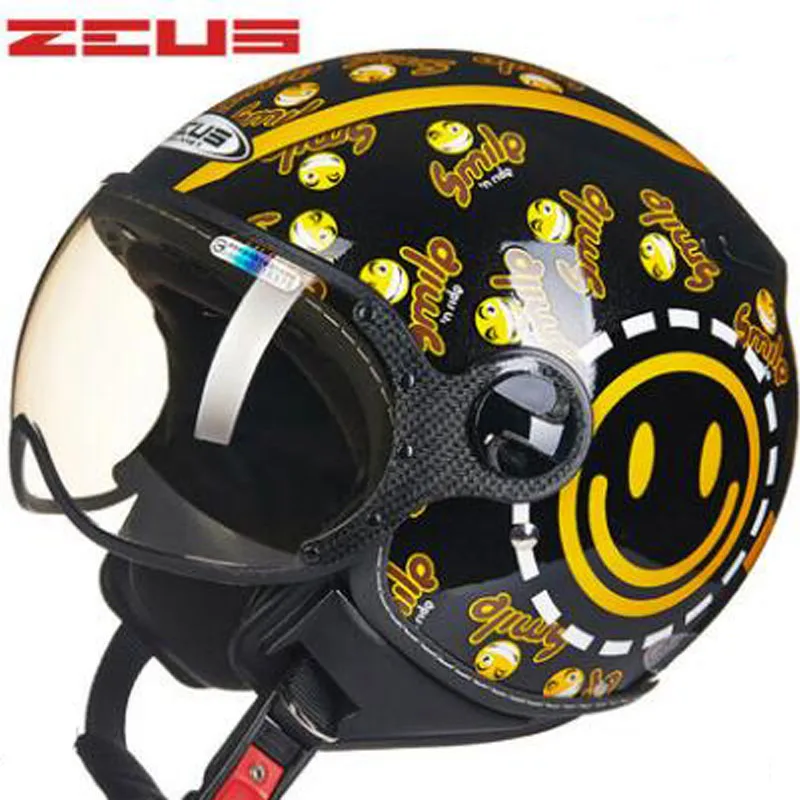 Яркий черный smile ZEUS 3/4 мотоциклетный шлем Chopper с открытым лицом Ретро для