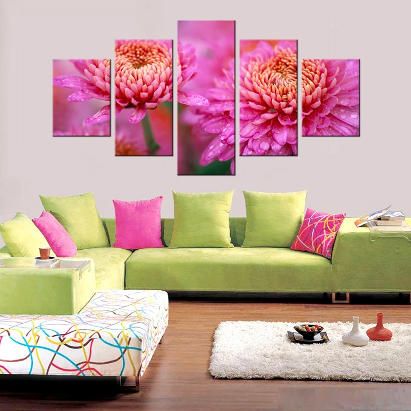 5 панелей две красивые розовые хризантемы росписи художников декоративные