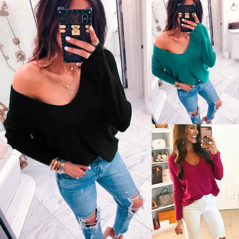 Autumn Women Casual Streetwear Tops Tees Sexy Ladies Fashion V-neck Long-sleeved Loose T-shirts Female Ulzzang Harajuku Tshirt | Женская