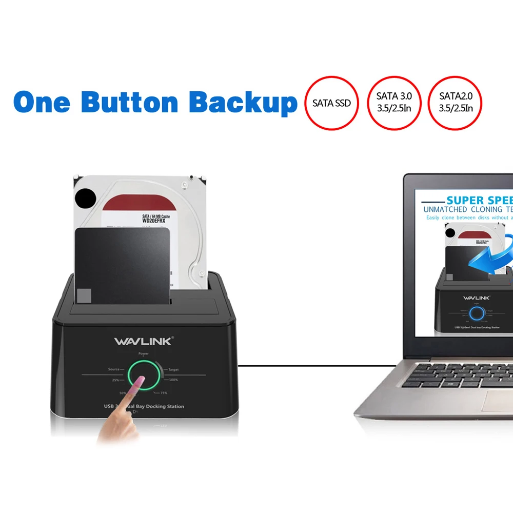 Wavlink SATA внешний hdd ssd корпус 2 Bay док станция USB3.0 офлайн клон функция 8 ТБ для 3 5 &quot2