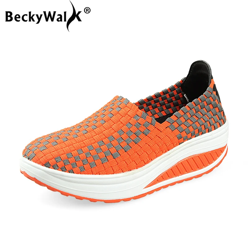 Женские тканые туфли без каблуков BeckyWalk летние сетчатые кроссовки на платформе
