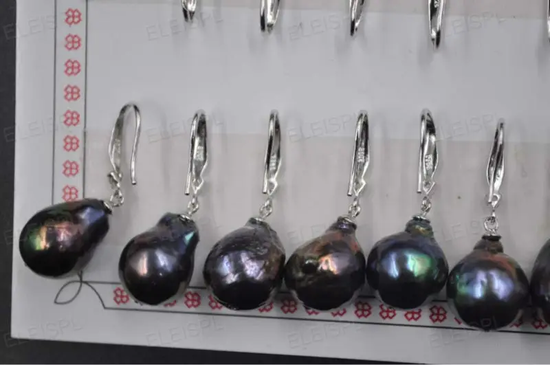 

11-12mm Furrow Kasumi black pearl dangle earring s925