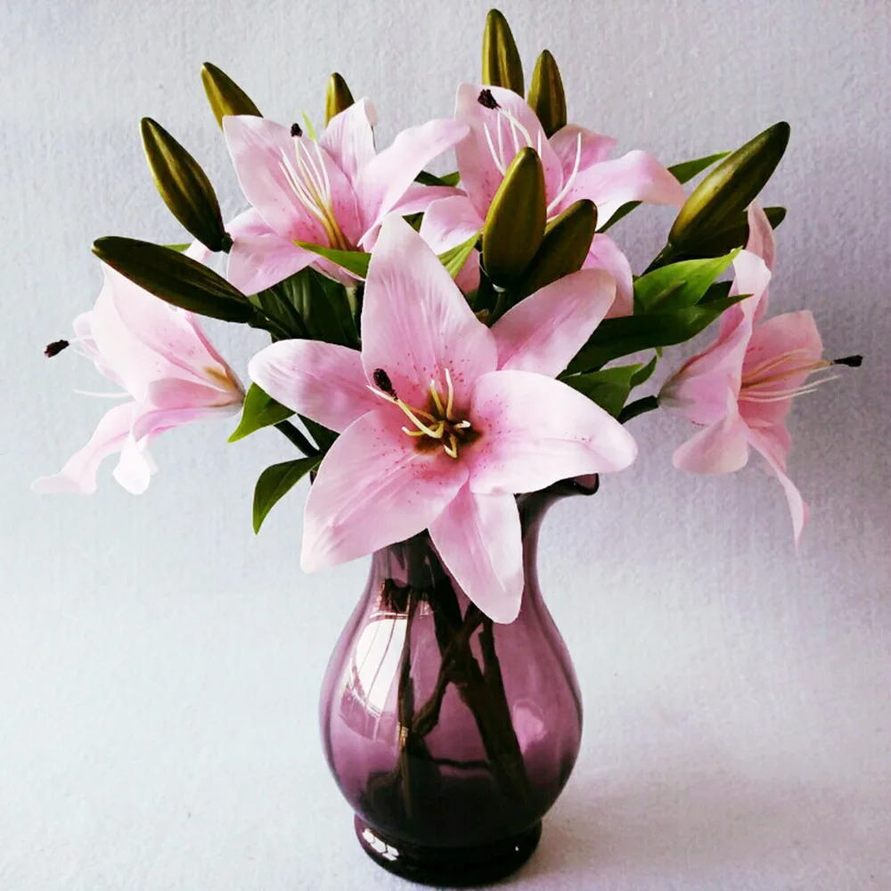 

10Pcs/Lot Artificial Flower Lily Flowers European Style Home Table Decoration Bouquets High Quality Simulation Wedding Bouquet