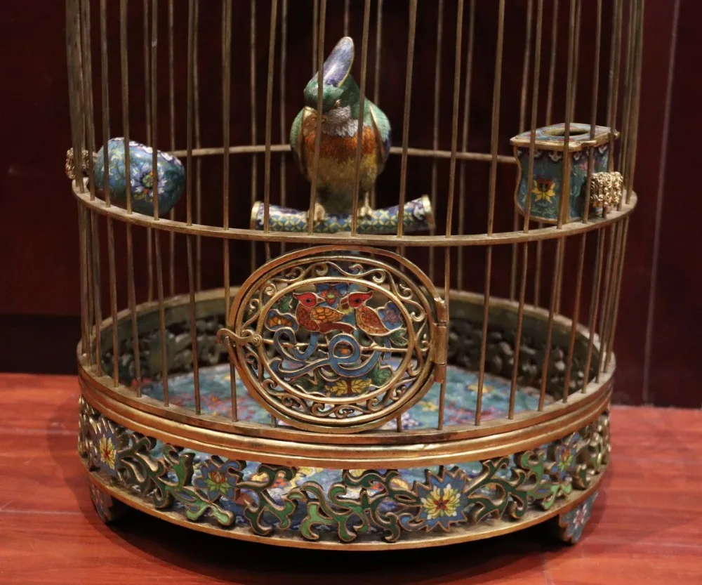 24&quot China Pure Bronze Cloisonne 24K Gold Scarlet Macaw Flower Bird Cage Birdcage | Дом и сад