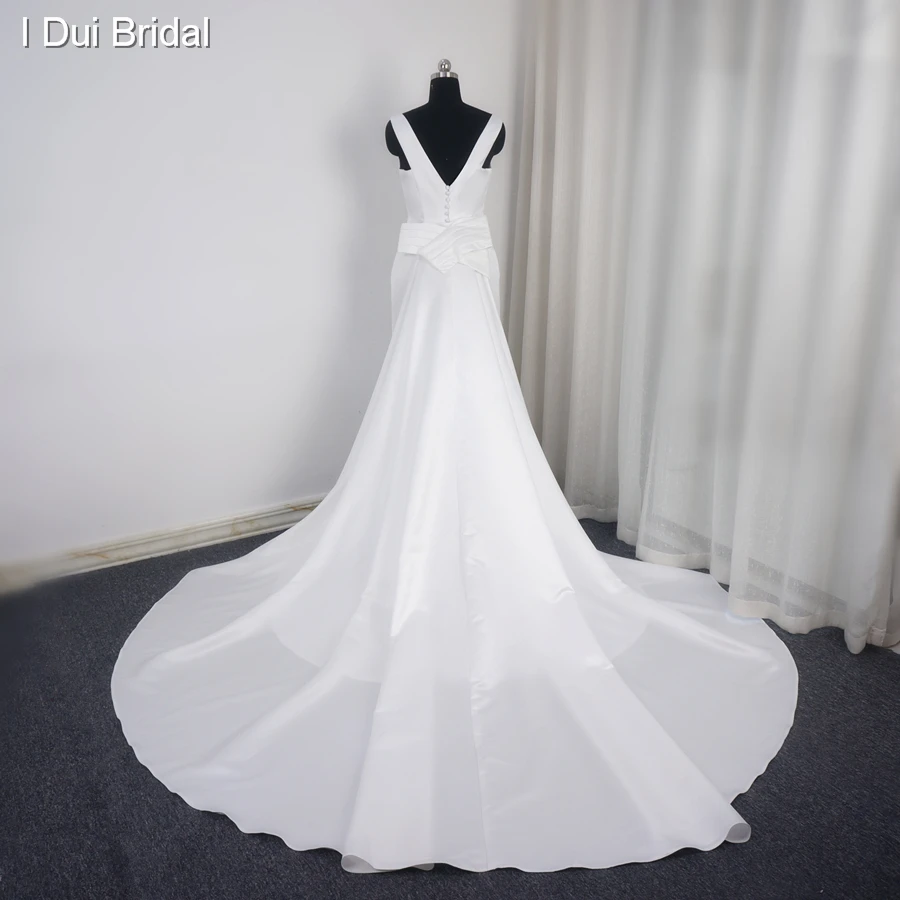 Женское свадебное платье футляр со съемным длинным шлейфом фото на заказ|sheath wedding
