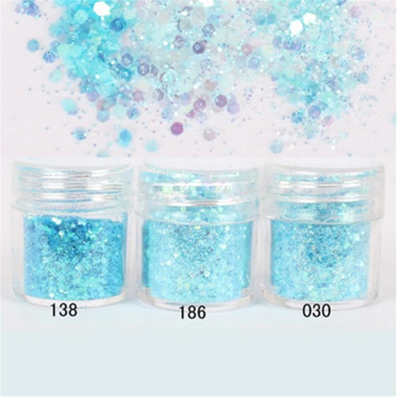 10ml/Box Mixed Size Nail Glitter Powder Sequins Ice Blue Color Hexagon Art Paillette Decoration | Красота и здоровье