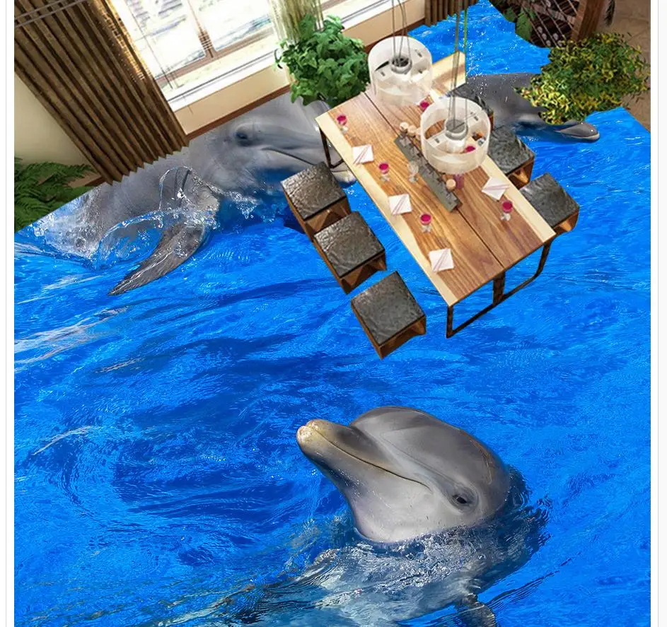 Пользовательские фото пол 3D обои современного искусства играющие дельфины