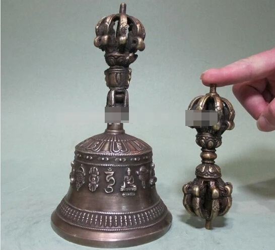 

Copper Brass craft Tibet Tibetan Buddhism Temple Bronze talisman Ghanta Vajra Bell Set decoration bronze factory outlets