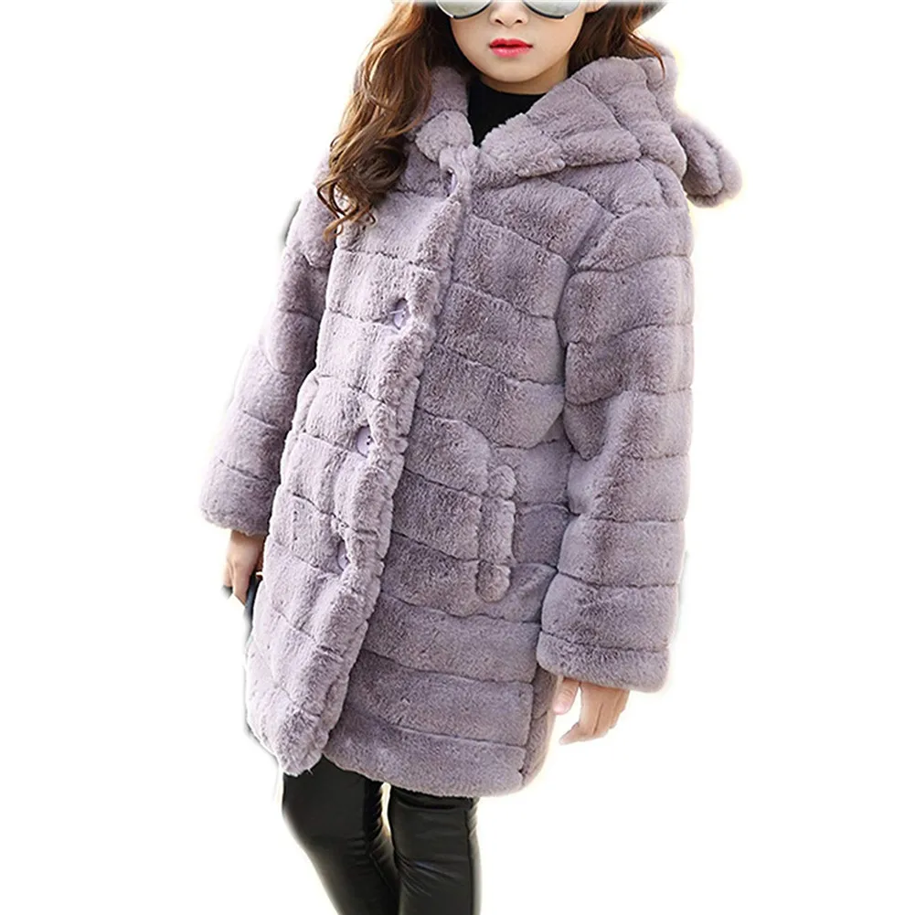 

Girls Fur Coat Long Warm Faux Fur Coat for 3-14Years Girls Thicken Fake Fox Hooded Winter Jacket Coat Outerwear