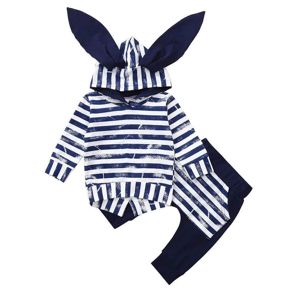 Fashion Infant Unisex Baby Boys Girls Long Sleeve Striped Animal Print Tops+ Pants Cotton Blend Outfits Clothes | Детская одежда и