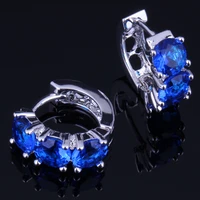 smooth blue cubic zirconia silver plated huggie hoop earrings v0168