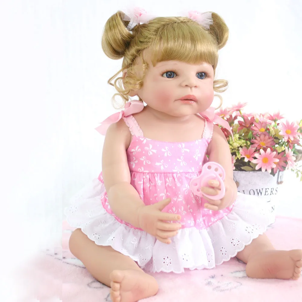 

55CM lovely Silicone Reborn Baby Doll Girl Toys 22inch Lifelike Babies Boneca Full VInyl Fashion Dolls Bebe Reborn Menina 2018