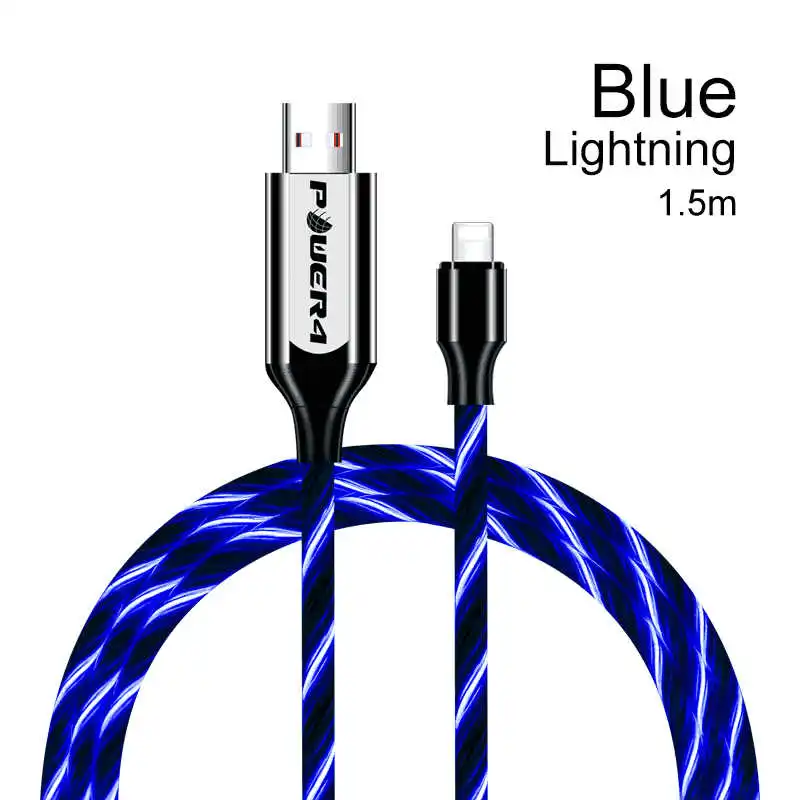 Lightning-Blue Power4 1,5 м usb type-C кабель для передачи данных для iPhone со светящимся проводом для зарядки Micro USB для samsung Xiaomi кабель зарядное устройство двустороннее - Цвет: Lightning-Blue
