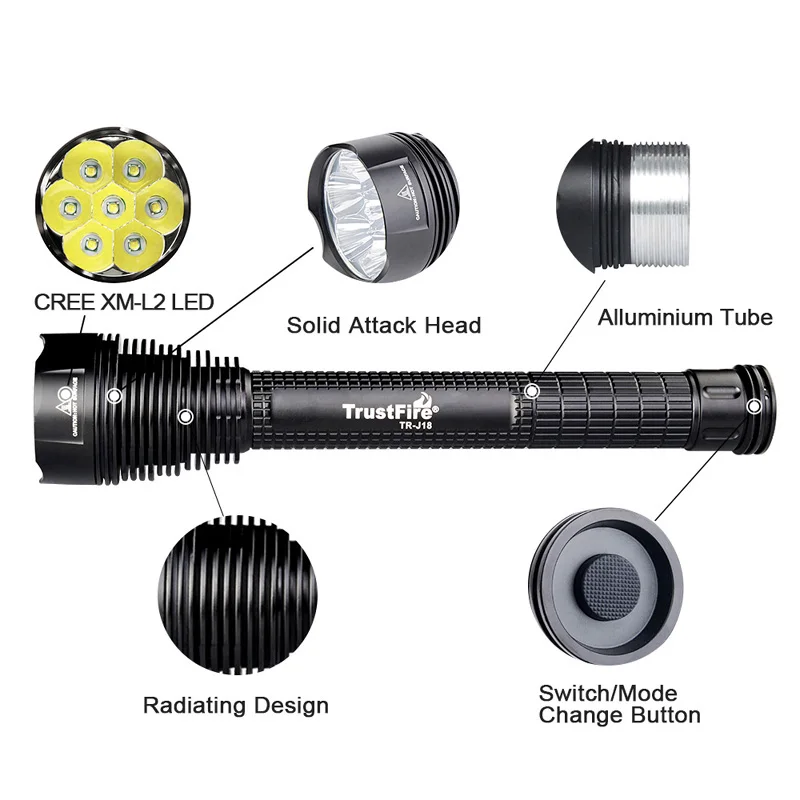 TrustFire TR-J18 7xcree XM-L2 U3 8000lm высокое Мощность 5-режим памяти светодиодный фонарик(2x18650/26650 3x18650/26650