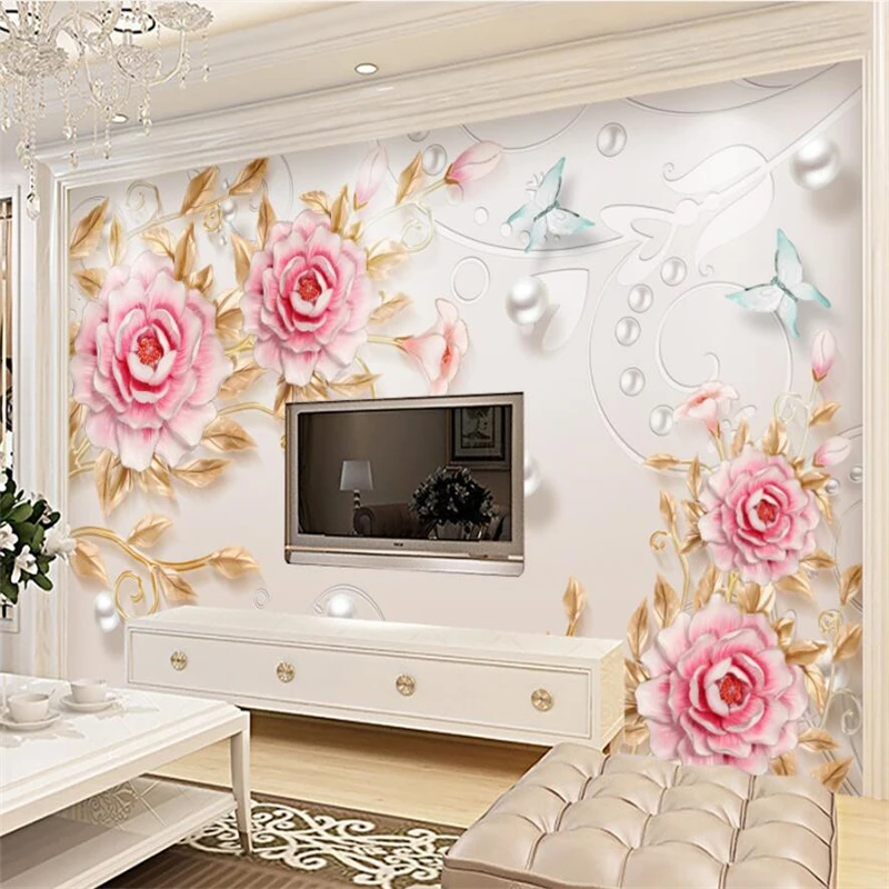 

beibehang Custom wallpaper mural photos embossed flowers rich peony new Chinese modern minimalist background papel de parede