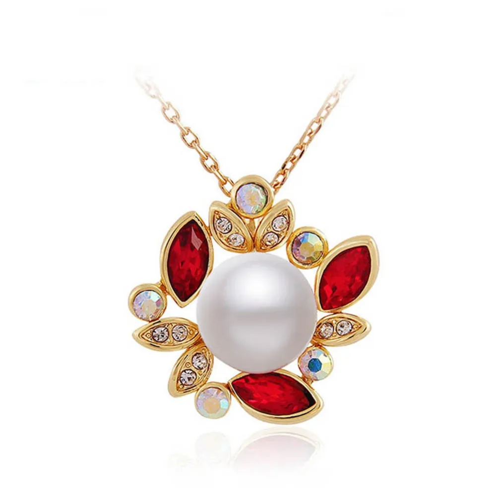 Popular jewelry Oden zircon color crystal pearl necklace European golden woman long pendant | Necklace