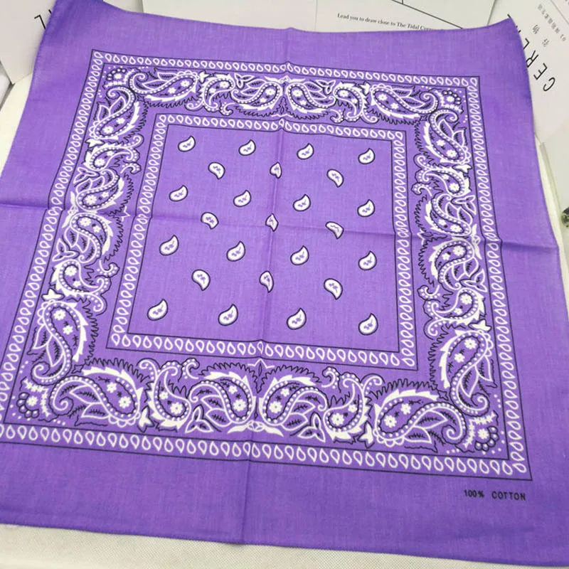 Light purple Новинка,, хлопок, бандана, шарф 55 см* 55 см, черные, красные банданы с принтом пейсли для женщин/мужчин/мальчиков/девочек, повязка на голову - Цвет: Light purple