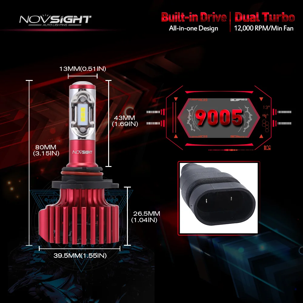Светодиодные фары Novsight 9005 Hb3 Led H7 H11 H4 H1 для автомобиля 60 Вт 10000LM CSP Turbo Flip