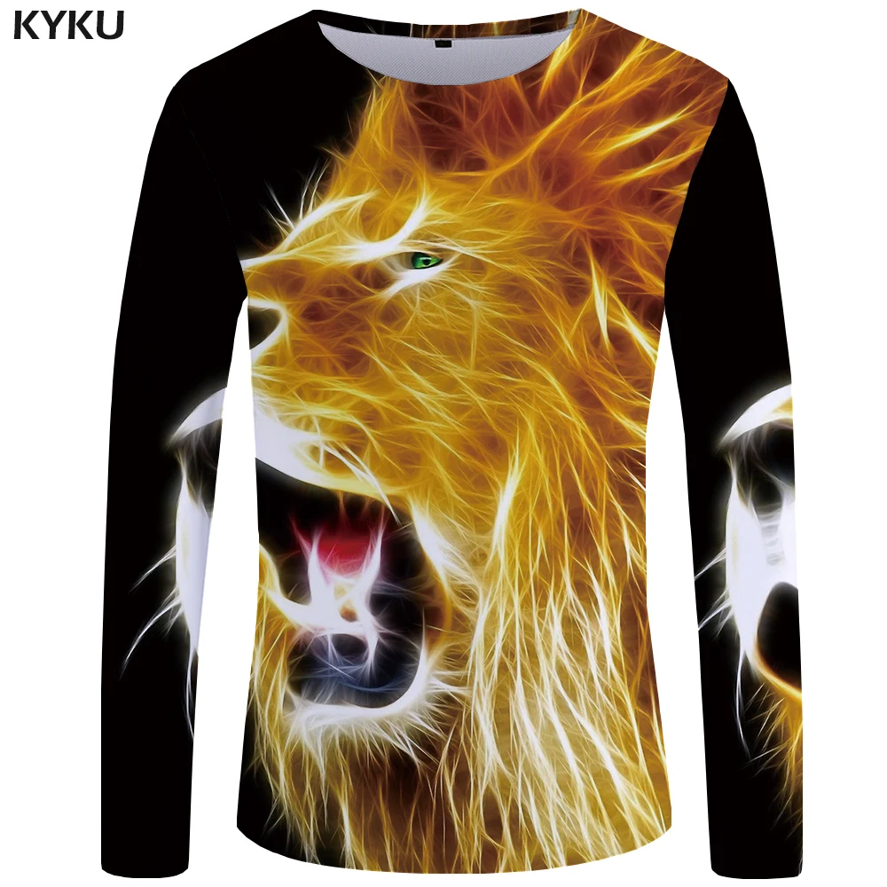 KYKU Lion футболка мужская рубашка с длинными рукавами животное 3d Футболка пламя