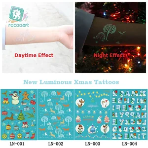 Рождественская светящаяся Татуировка Rocooart, светящаяся в темноте водостойкая наклейка, снежный человек, искусственная татуировка, Рождественская татуировка, татуировка